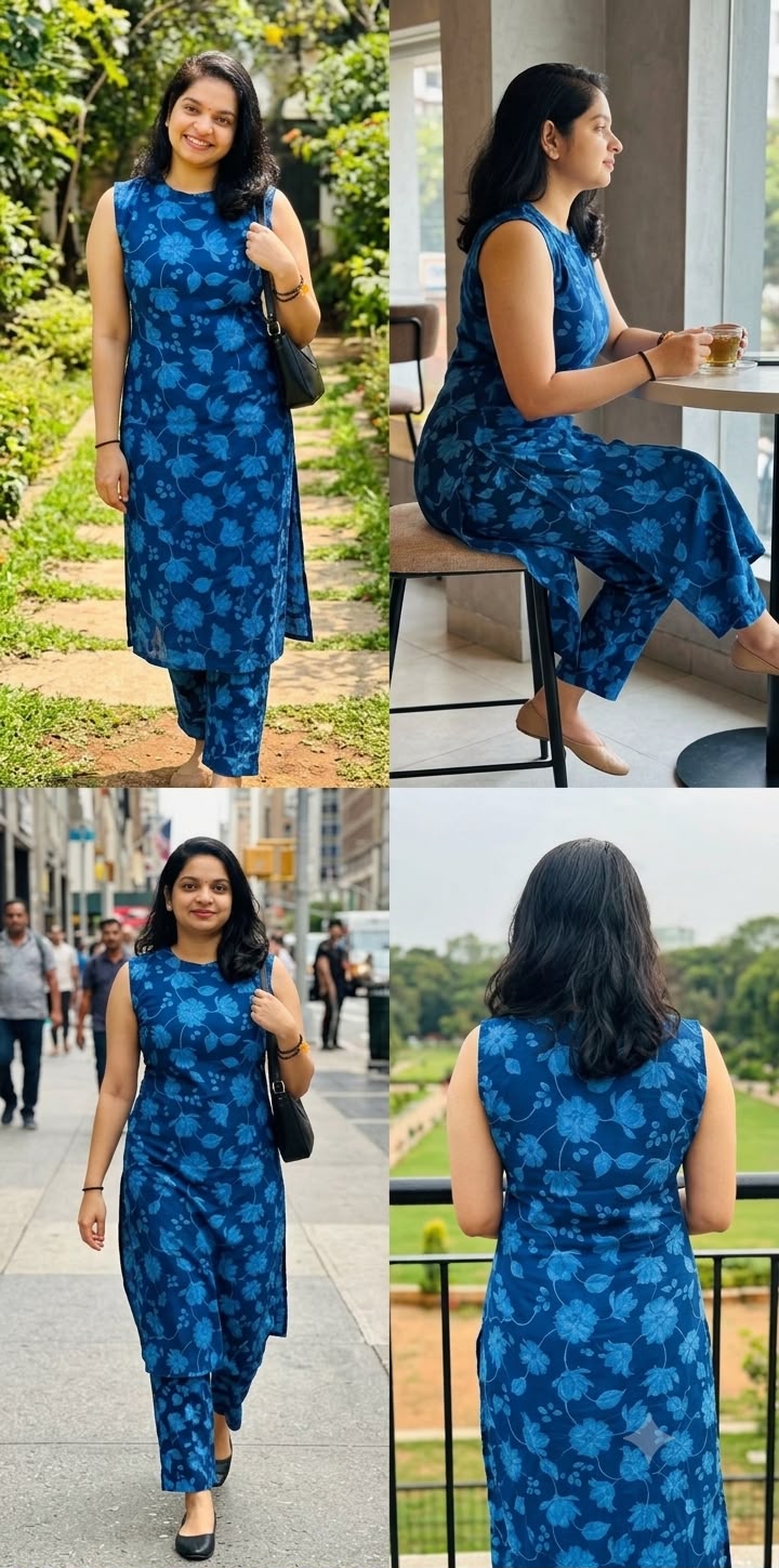 Blue Floral Printed Women's Cord Set