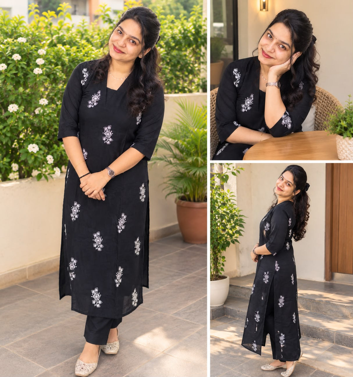 Black Floral Embroidered Women's Cord Set Chanderi fabric
