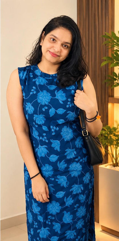 Blue Floral Printed Women's Cord Set